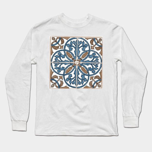 Talavera in Blue & Khaki Long Sleeve T-Shirt by kschowe